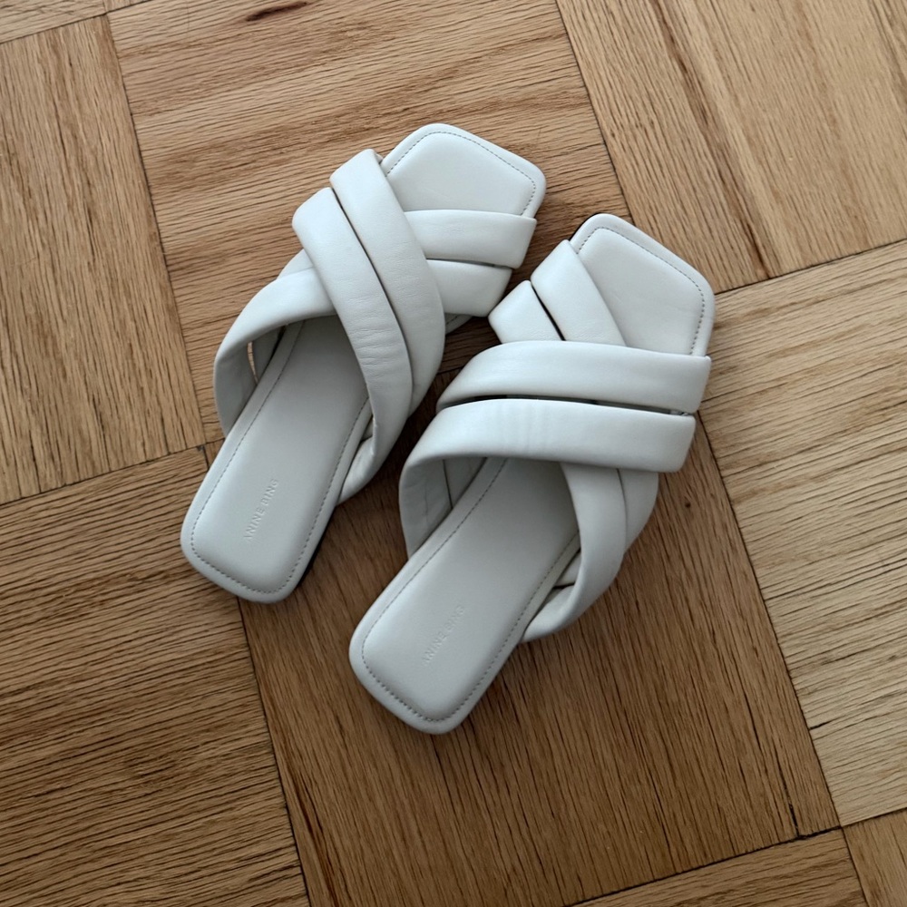 Anine Bing Eve White Quilted Cross-Strap Slide Sandals - NWOT